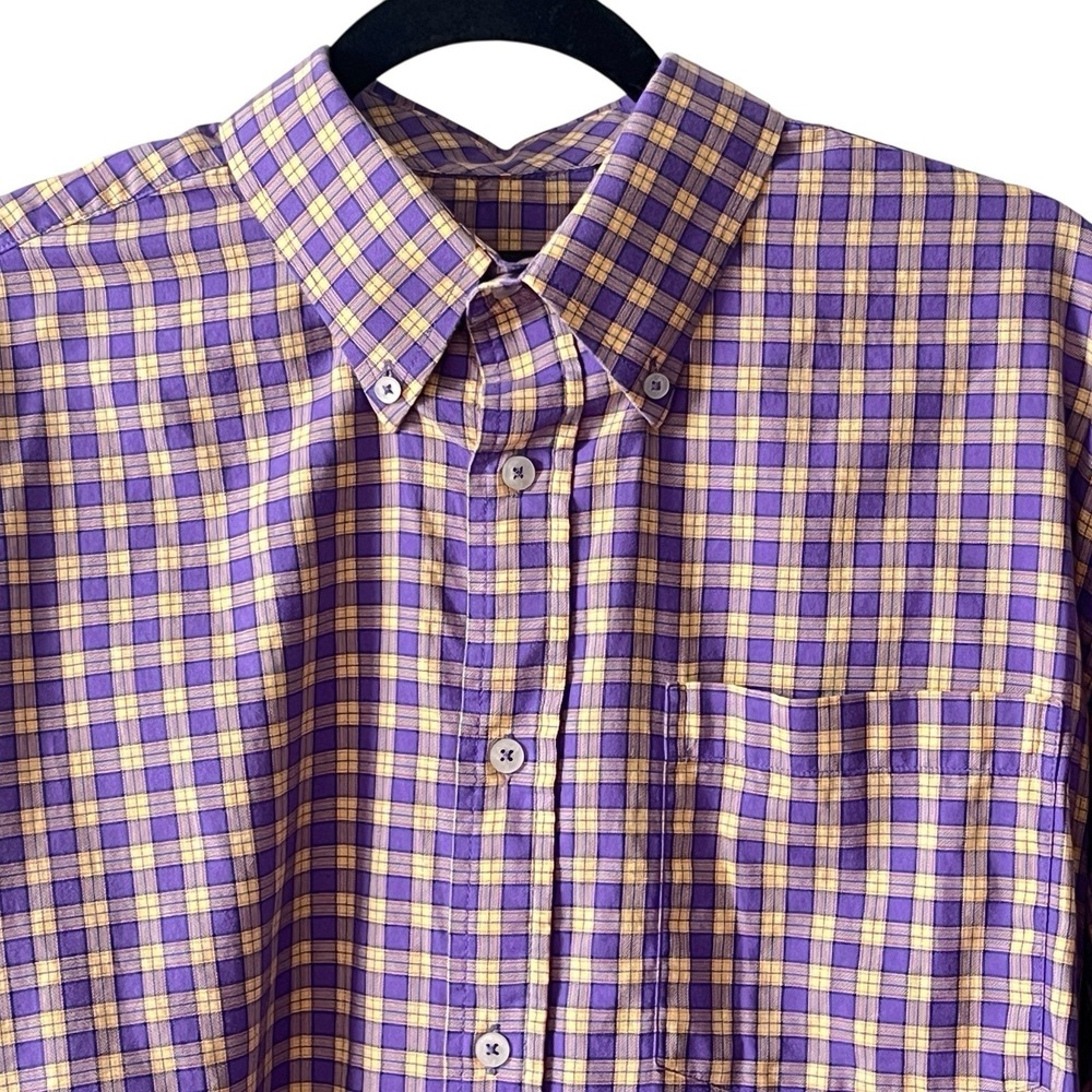 Turtleson Button Down Shirt Mens Size L Purple Plaid‎ Check Long Sleeve Cotton